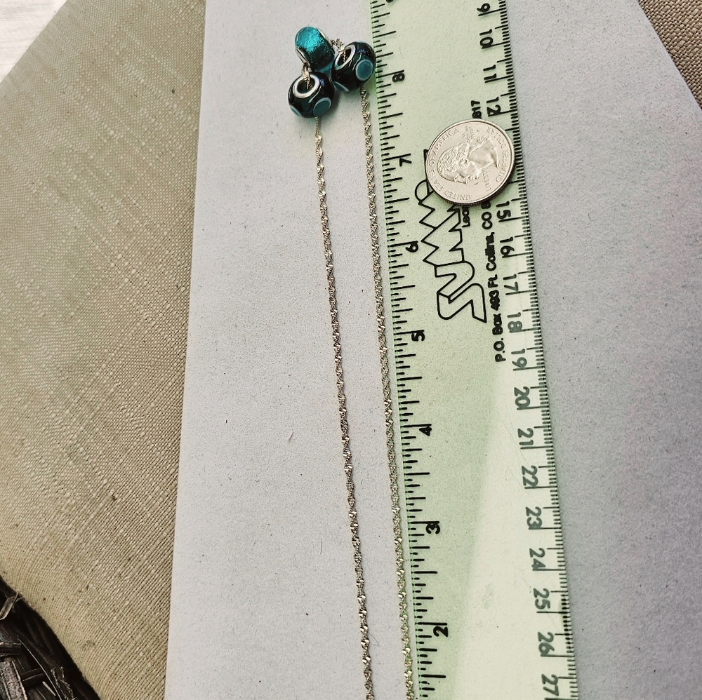 Murano Glass Teal Bead Twisted 925 Silver Necklace - Picture 9 of 12